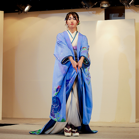 友禅染着物部門で優秀賞を受賞した織田着物専門学校着物専攻科学生の作品